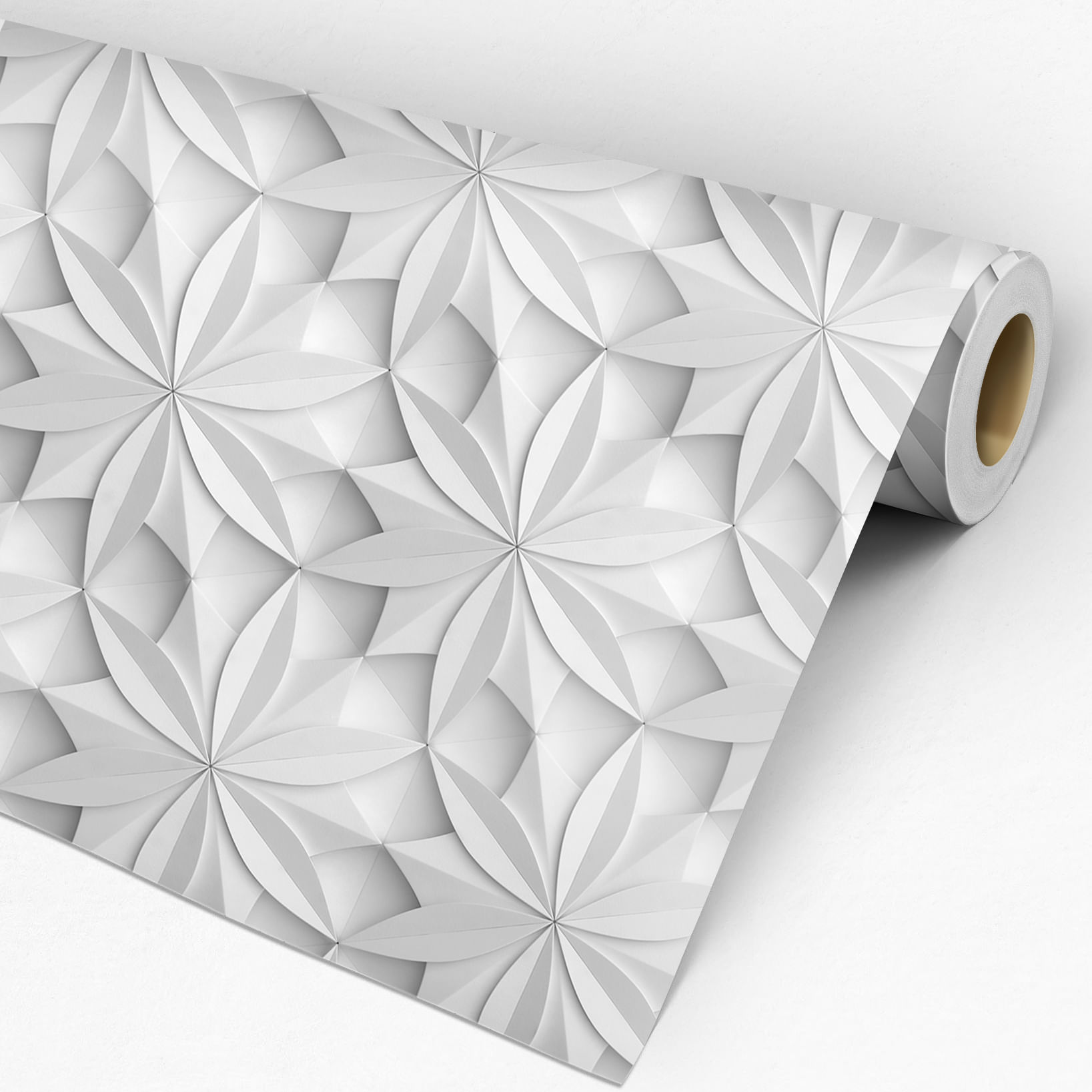 Papel de Parede Adesivo 3D Branco e Cinza Flowers