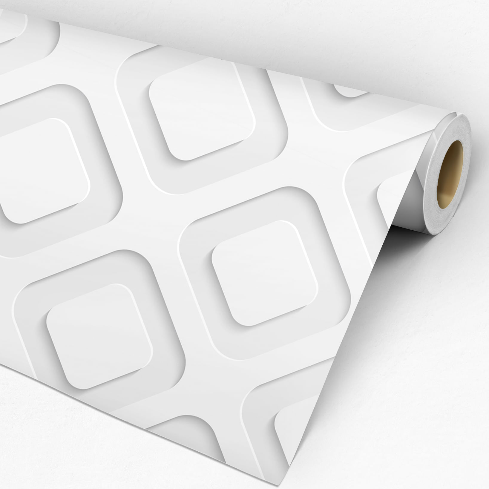 Papel de Parede Adesivo 3D Branco e Cinza Losangos Vazados