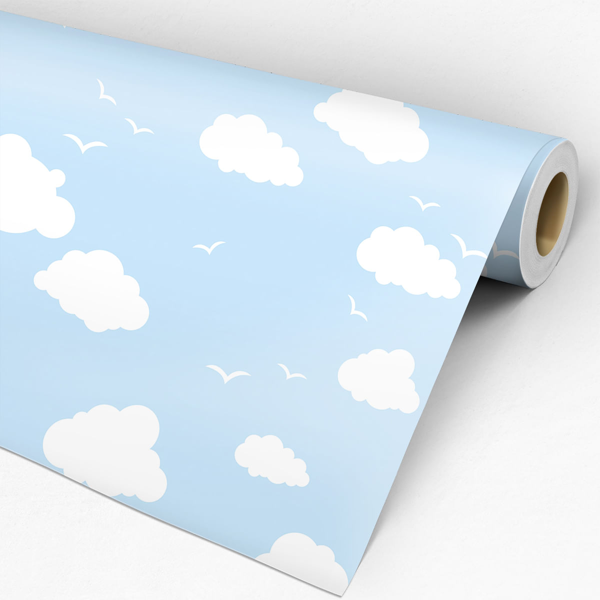 Papel de Parede Adesivo Infantil Azul Claro Céu com Nuvens
