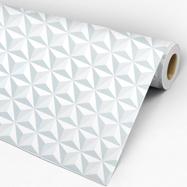 Papel de Parede Adesivo Geométrico 3D Cinza e Branco Triângulos