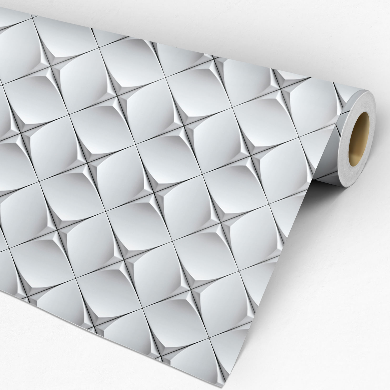Papel de Parede Adesivo Geométrico 3D Losangos Cinza