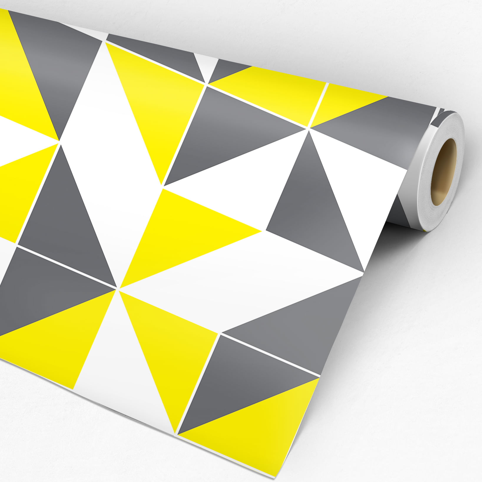 Papel de Parede Adesivo Geométrico Triângulos Amarelo e Cinza