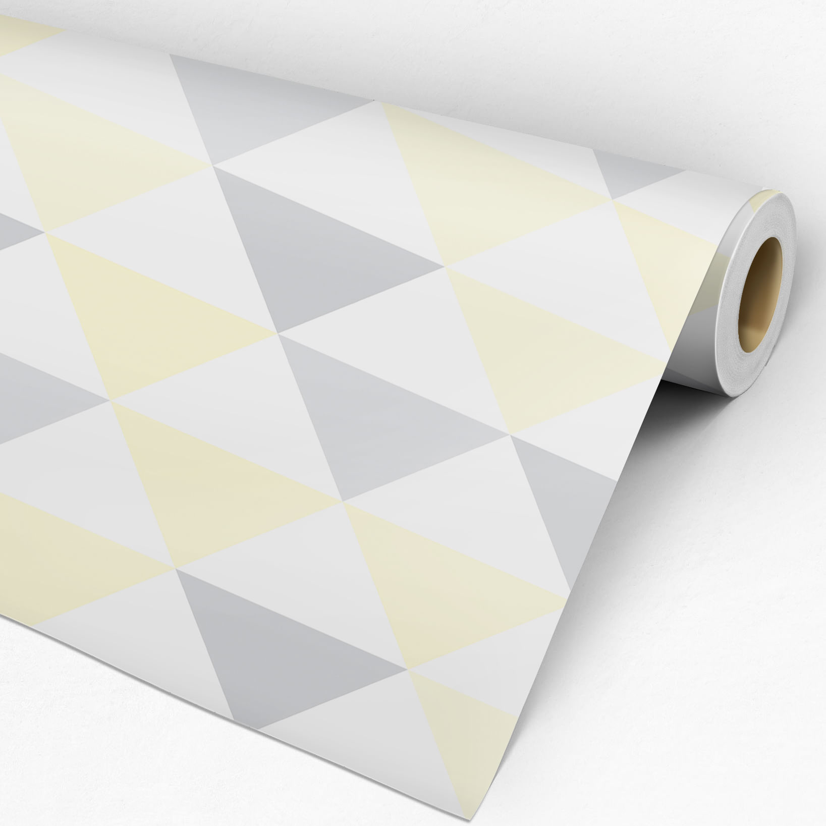 Papel de Parede Adesivo Geométrico Triângulos Cinza e Amarelo