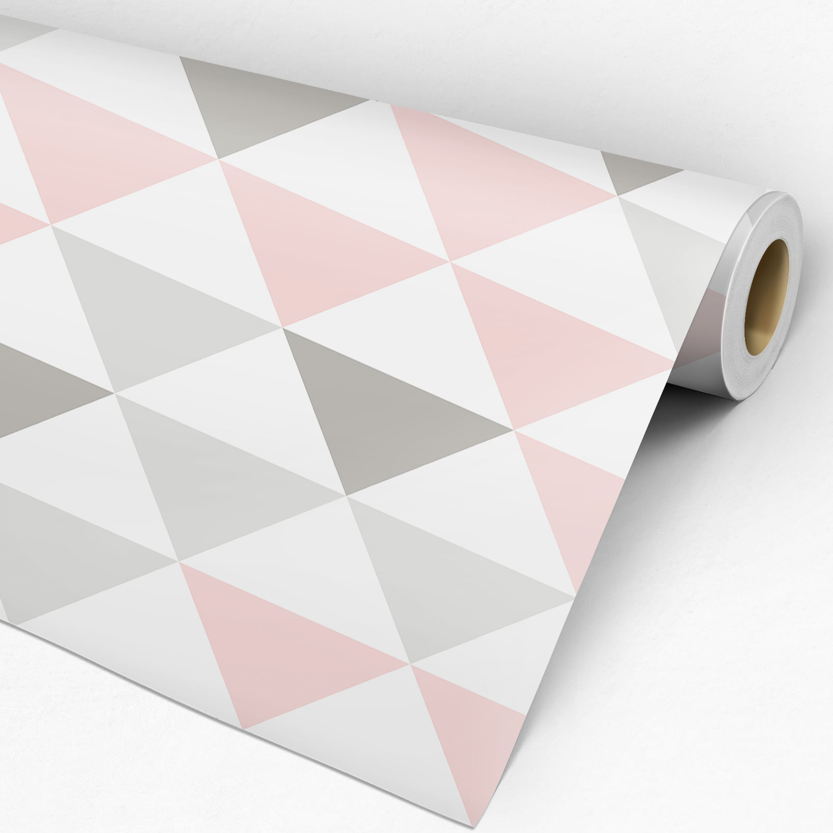 Papel de Parede Adesivo Geométrico Triângulos Cinza e Rosa