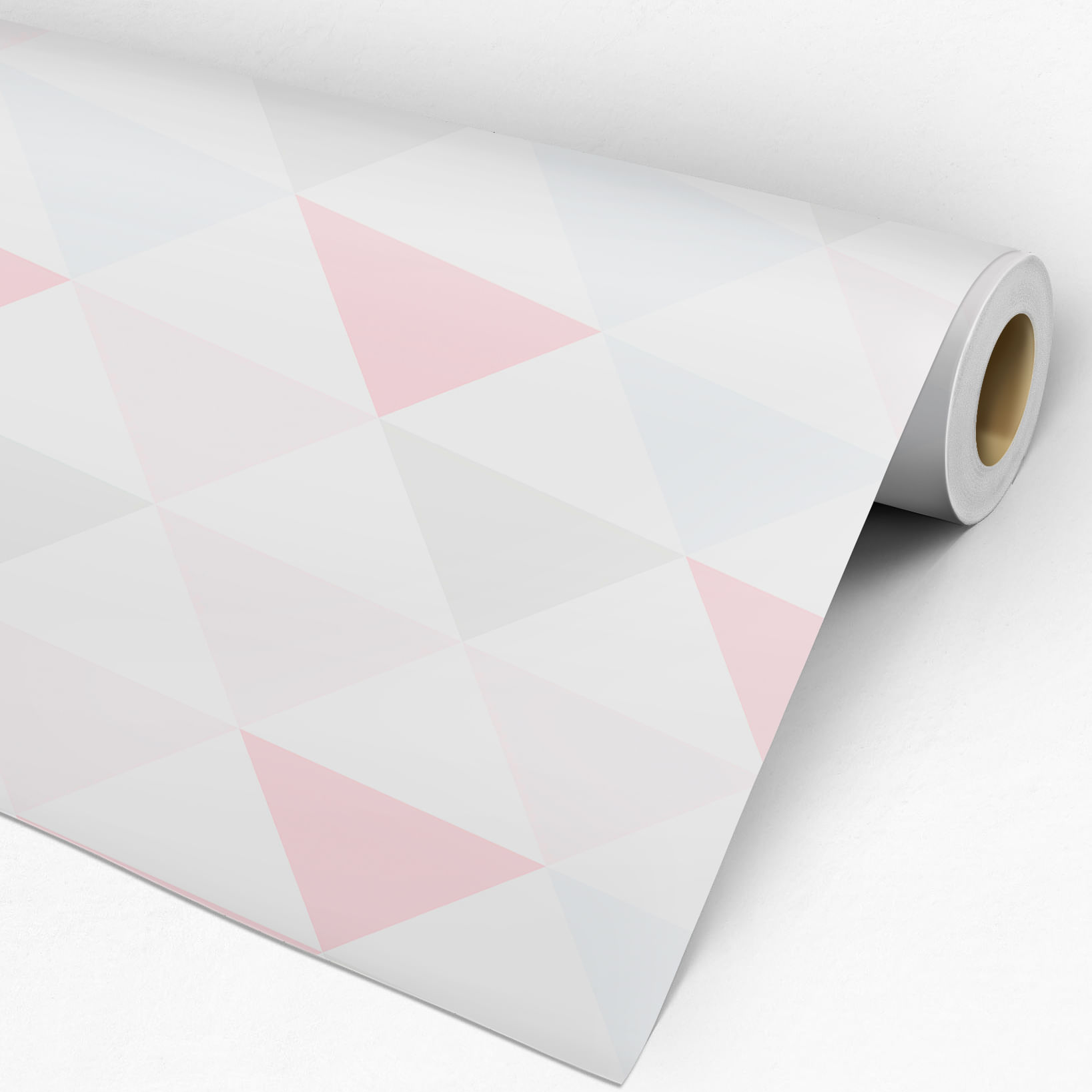 Papel de Parede Adesivo Geométrico Triângulos Cinza e Rosa