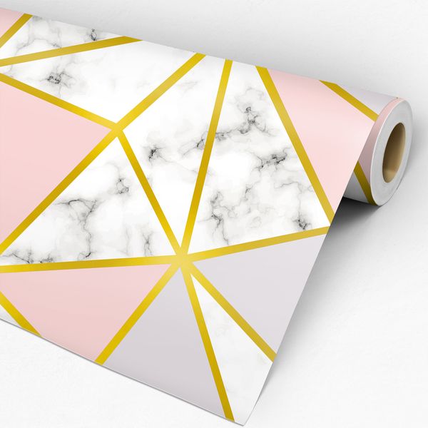 Papel de Parede Adesivo Geométrico Triângulos Mármore Zara Marble