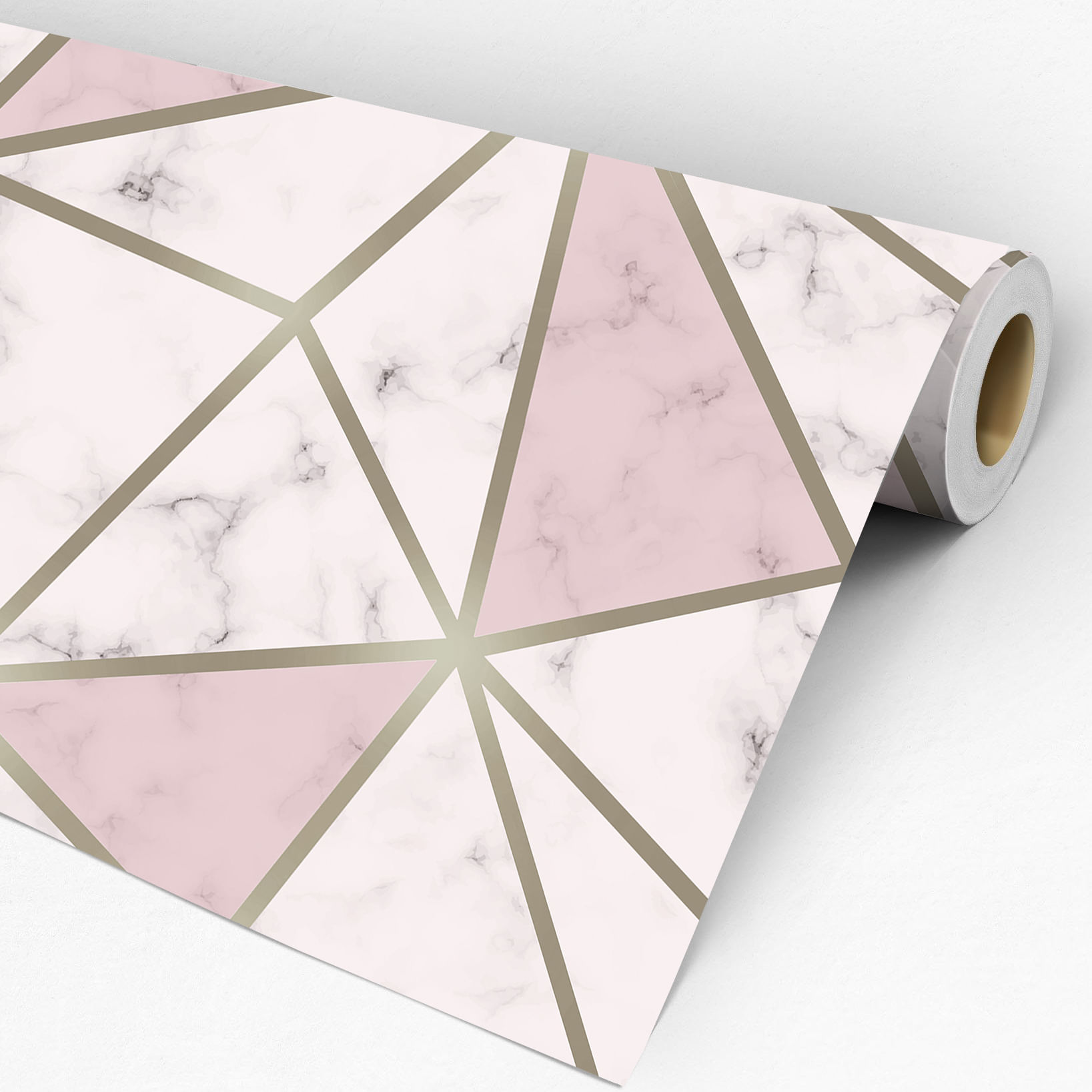 Papel de Parede Adesivo Geométrico Triângulos Mármore Zara Marble Rosa