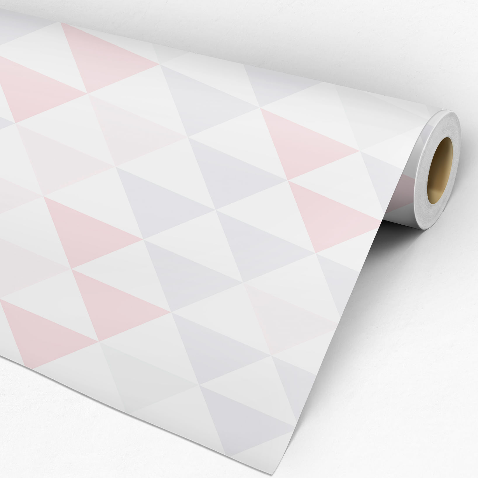 Papel de Parede Adesivo Geométrico Triângulos Rosa e Cinza