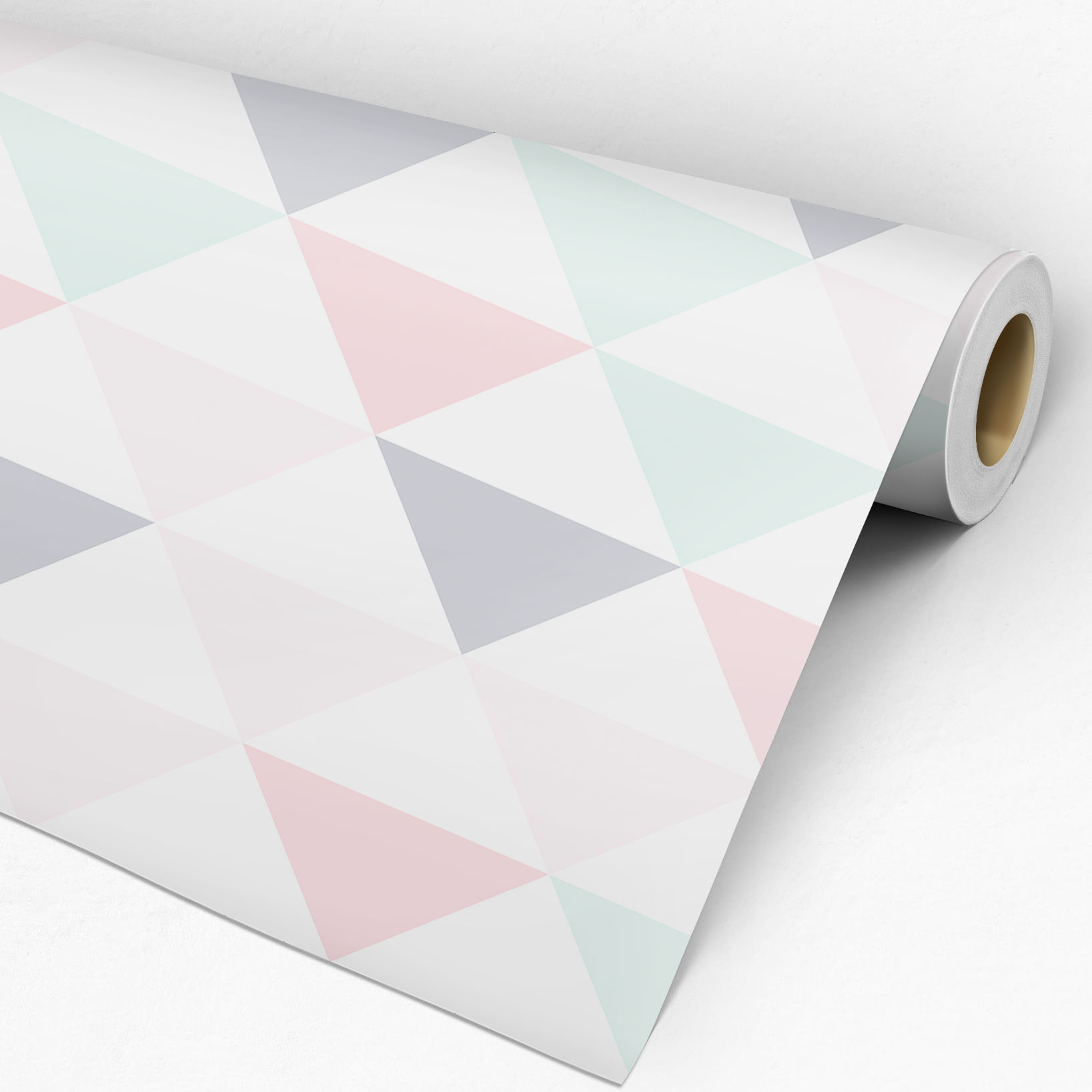 Papel Adesivo Geométrico Triângulos Rosa, Cinza e Verde