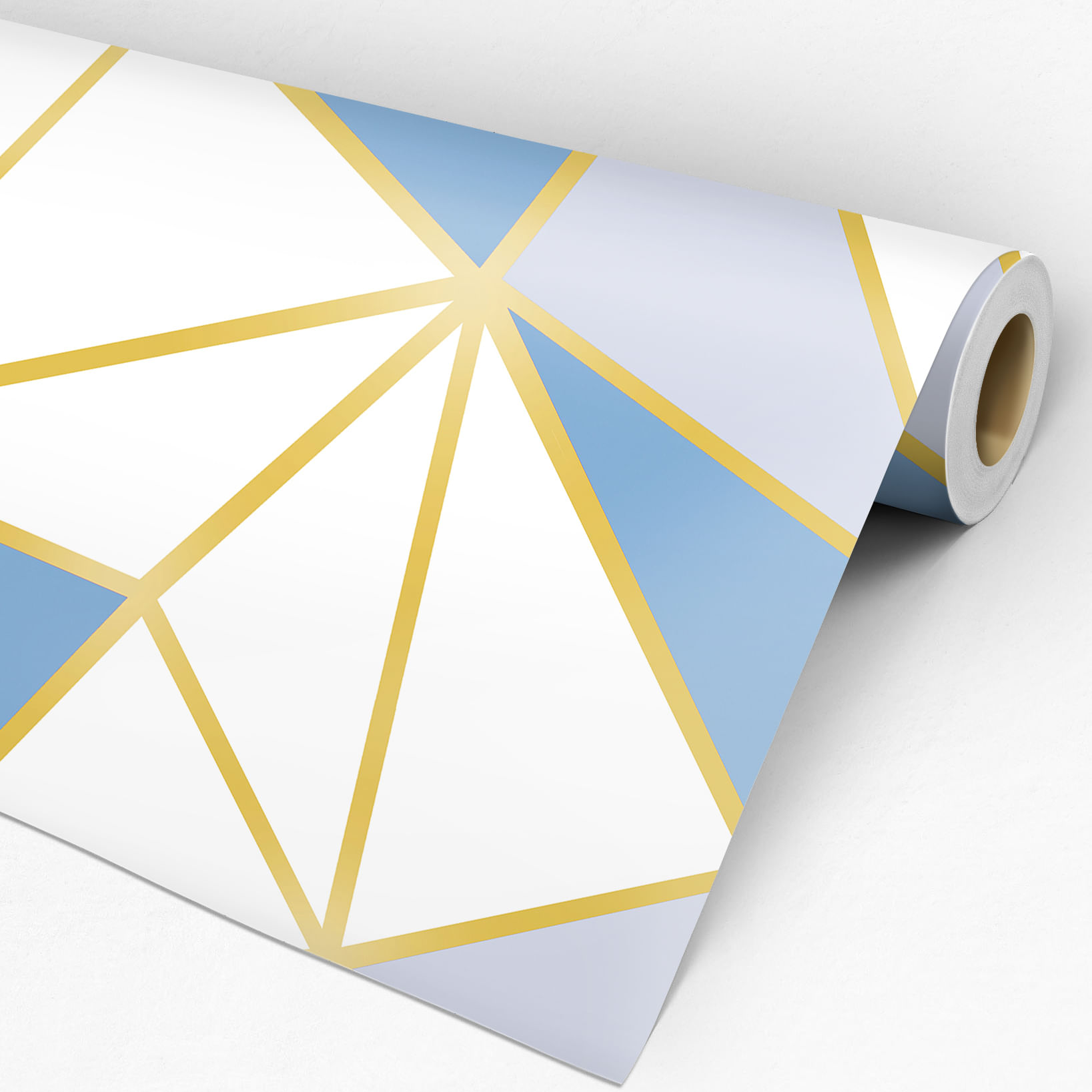 Papel de Parede Adesivo Geométrico Triângulos Zara Azul e Dourado