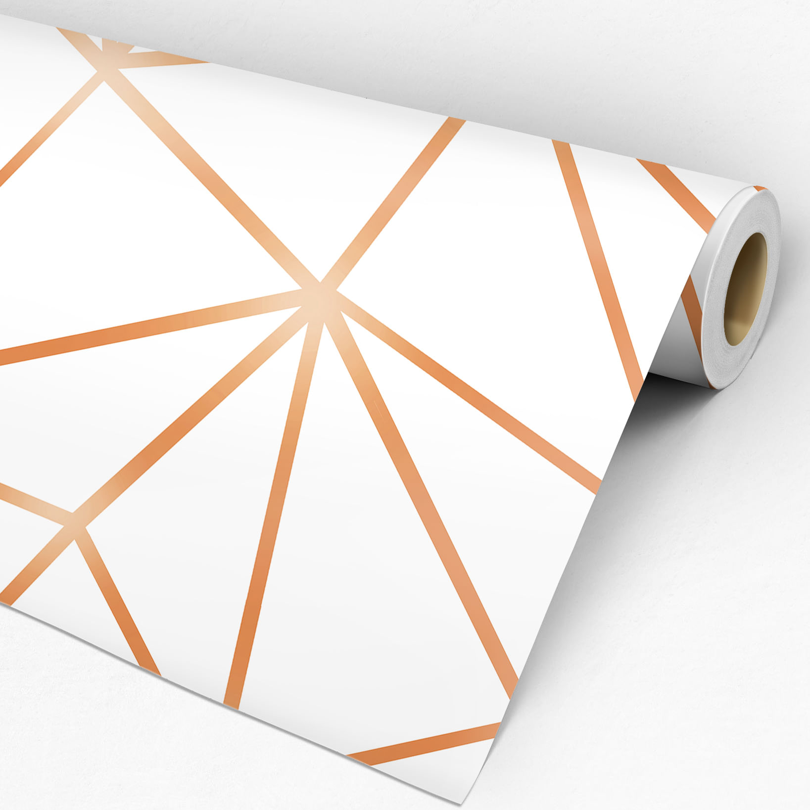 Papel de Parede Adesivo Geométrico Triângulos Zara Branco e Cobre