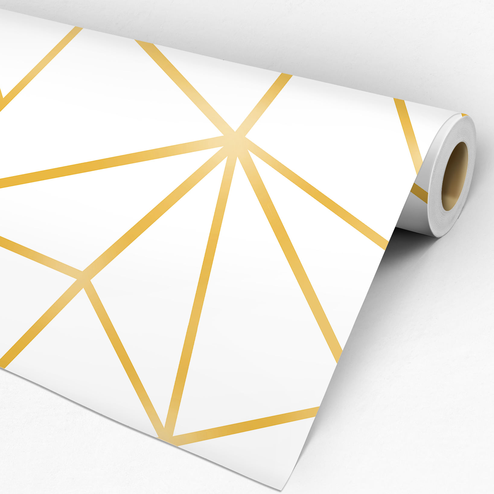 Papel de Parede Adesivo Geométrico Triângulos Zara Branco e Dourado