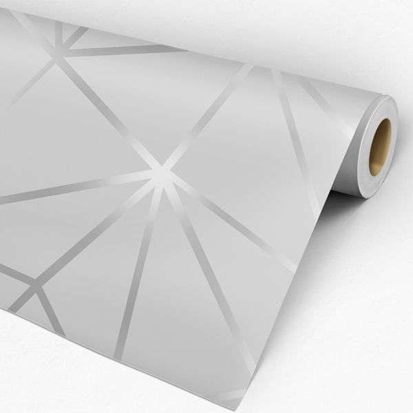 Papel de Parede Adesivo Geométrico Triângulos Zara Cinza e Prata
