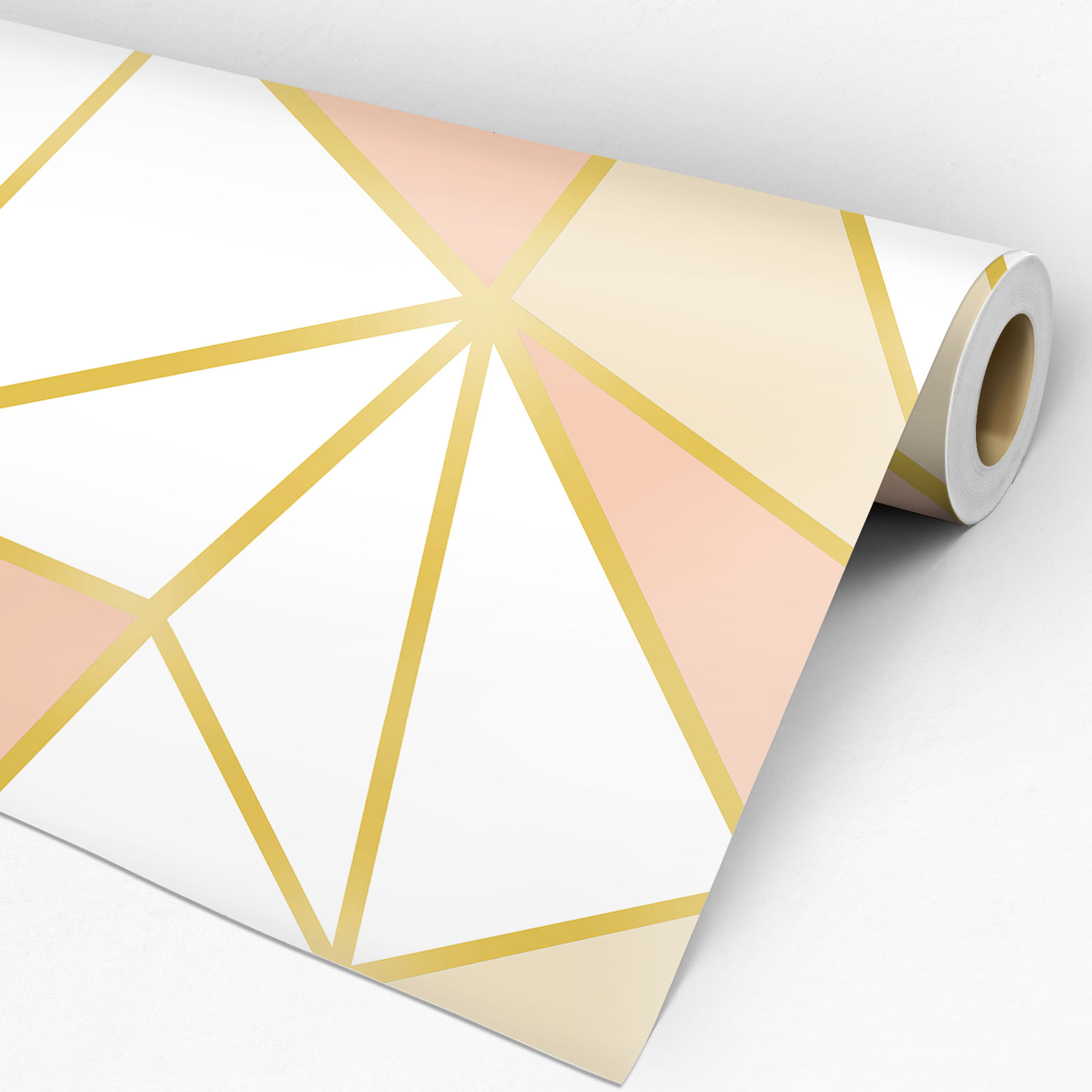 Papel de Parede Adesivo Geométrico Triângulos Zara Coral e Dourado
